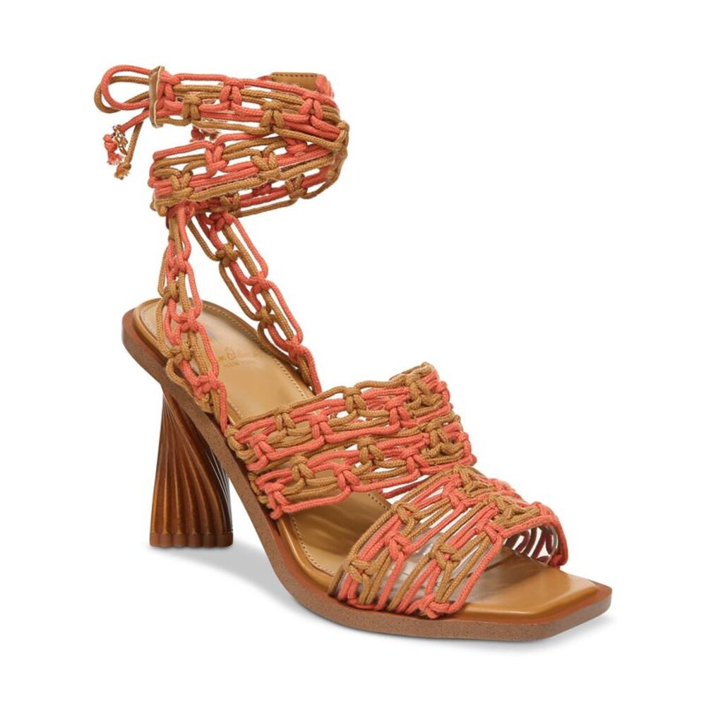 NWT SAM EDELMAN Womens Orange Comfort Harleigh Square Toe Heeled Sandal 9 M